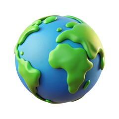 Stylized 3d earth with green continents and blue oceans isolated on white background
