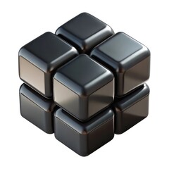 Glossy black cubes arranged in a cluster isolated on white background
