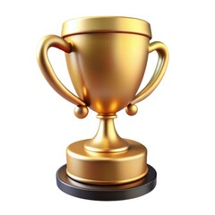 Golden champion trophy cup with handles isolated on white background