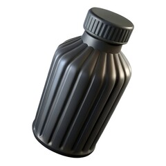 Black ribbed bottle with cap isolated on white background