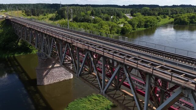 Refurbished Railway Bridge Over River in Jonava, Lithuania