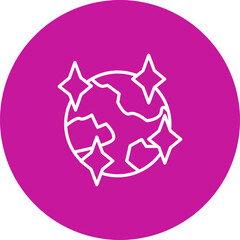 Earth with Stars  Vector Pink Circle Icon Design