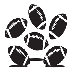 A dynamic arrangement of footballs are depicted, symbolizing the excitement and energy of the american sport, showcasing the games equipment and competitive spirit