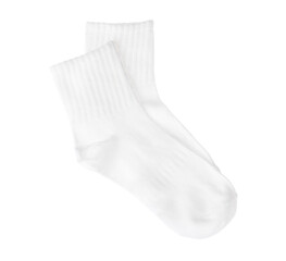 Pair of comfortable socks isolated on white, top view