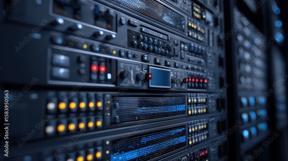 Poster data center server racks technology network and digital information processing