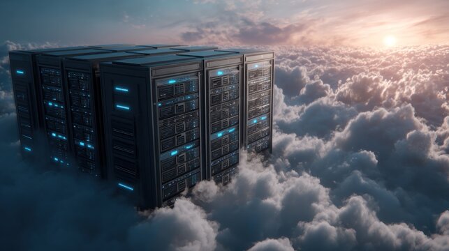 Cloud computing servers data storage digital technology concept
