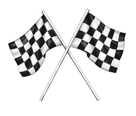 Transparent 2 crossed Checkered racing flags - PNG