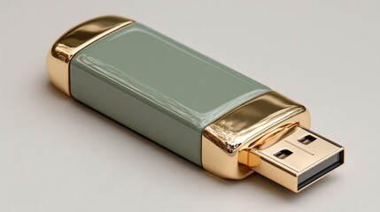 Sleek sage green usb flash drive with gold accents technology image
