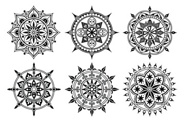 Sand Mandala Vector Set – Intricate Black and White Spiritual Circle Designs