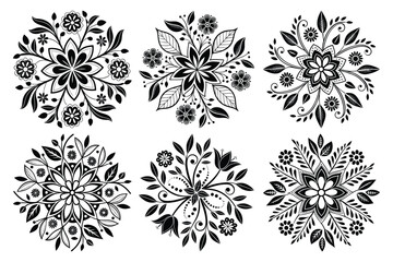 Black and White Floral Mandala Vector Set – Decorative Ornamental Designs