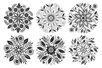 Black and White Floral Mandala Vector Set – Decorative Ornamental Designs
