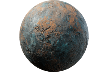 Weathered sci-fi planet texture, isolated on transparent background. PNG