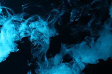 Hookah smoke in blue light on black background, closeup
