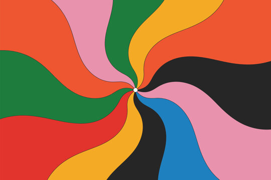 Wavy radial pattern with vibrant colors creates a mesmerizing retro and psychedelic background with a central point of focus.
