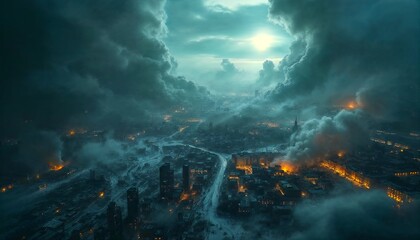 Burning City Under Smoke