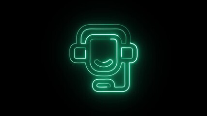 Customer Support Icon Animation with Glowing Lines on Black Background