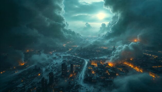 Burning City Under Smoke