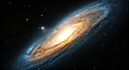 Fototapeta premium Stunning spiral galaxy with vibrant golden hues against a dark, star-filled space background