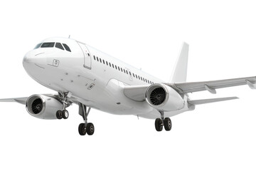 Obraz premium White passenger jet plane flying isolated on white background