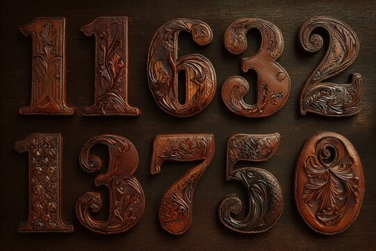 Ornate wooden numbers on dark background