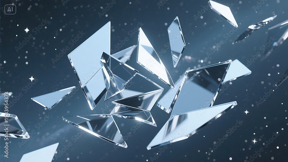 Fototapete abstract shards of glass float against a backdrop of twinkling stars, creating a modern and dreamy a