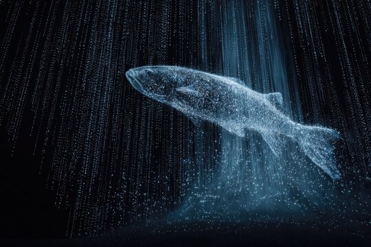 Abstract fish in digital rain