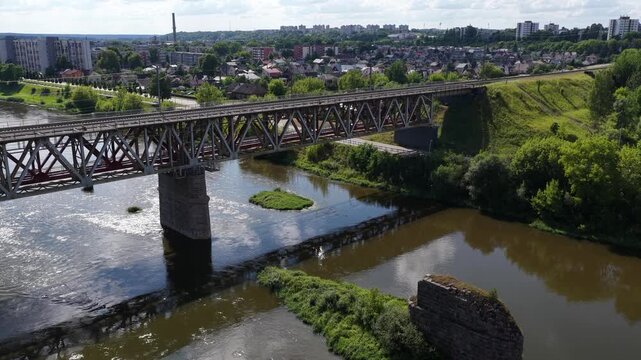 Refurbished Railway Bridge Over River in Jonava, Lithuania
