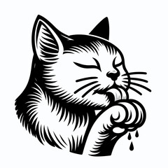 Cat licking paw