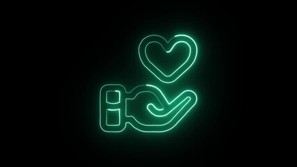 Charity Care Icon Animation with Glowing Lines on Black Background