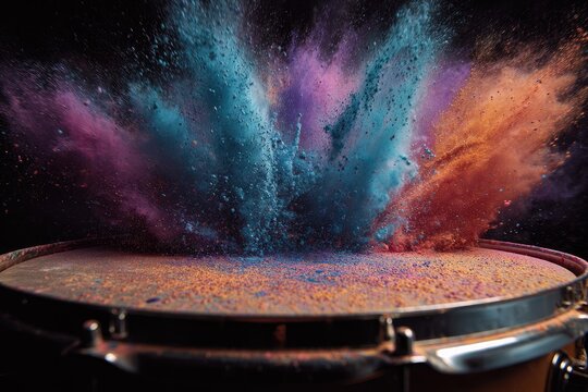 Colorful powder explosion on a drum
