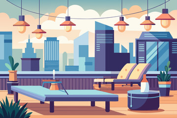 Fototapeta premium Clean Vector of a Modern Apartment Rooftop with Lounge Chairs