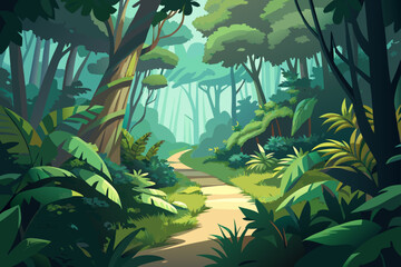 Flat Vector of a Trail Through a Dense Green Jungle