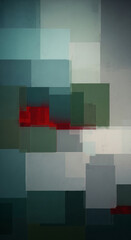 Abstract artwork featuring overlapping gray, green, and red rectangles, creating a layered and textured effect, showcasing a modern and minimalist design ideal for backgrounds