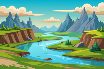 Vector River Landscape with Calm Water and Small Rocks