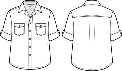 Casual Boat Neck Tunic Dress Vector, Three-Quarter Sleeves, Relaxed Fit. Women's Everyday Apparel Technical Flat Sketch Design.