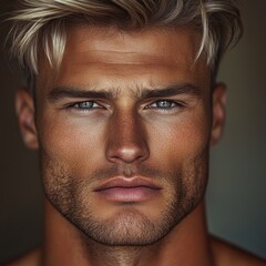 Obraz premium Portrait of confident male model with intense gaze and tousled hair