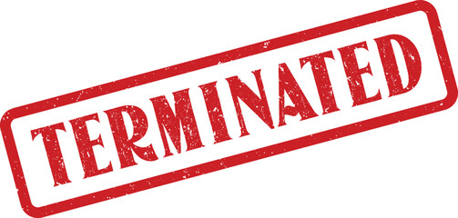 Red Terminated Rubber Stamp on White Background with Textured Worn Look, Termination Concept