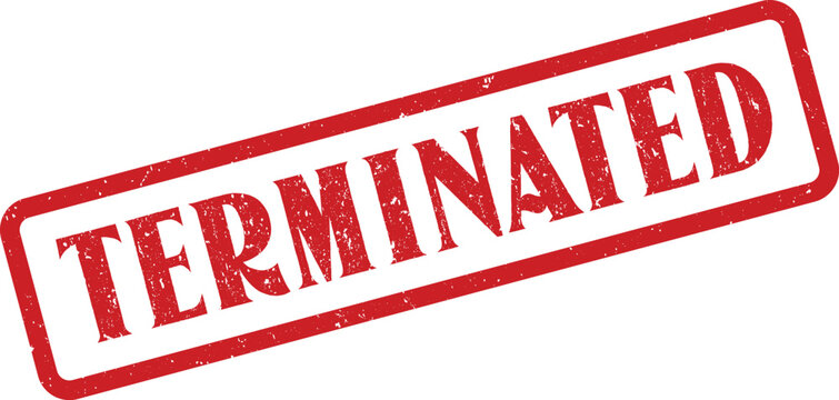 Red Terminated Rubber Stamp on White Background with Textured Worn Look, Termination Concept