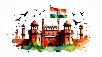 15 August India independence day celebration at Red Fort background