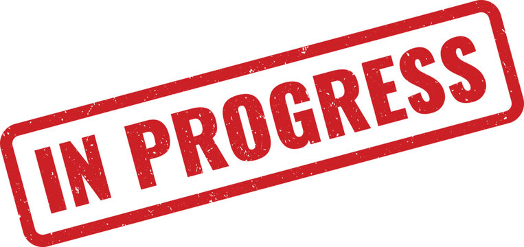 Red In Progress Rubber Stamp on White Background, Indicating a Task or Project Ongoing