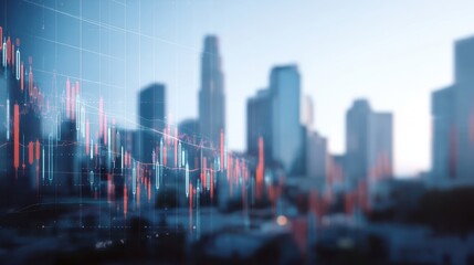 The financial growth chart over a vibrant urban city skyline backdrop.