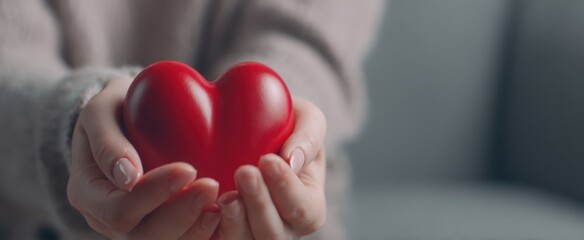 The Hands Holding a Red Heart Symbolize Love and Connection.