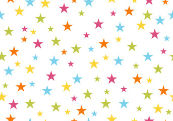 Seamless pattern with stars and sparks. Christmas, birthday design in vibrant colors on a light background. Trendy modern vector illustration. Cute hand drawn flat design