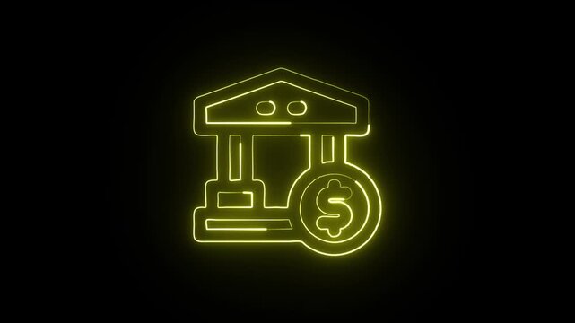 Bank Icon Animation with Glowing Lines on Black Background