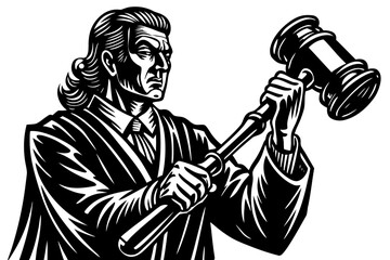 Judge holding gavel and preparing to make a ruling in courtroom  