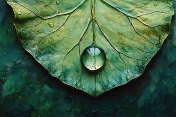 Fototapete Krankenhaus A macro shot of a leaf with water droplets, capturing the intricate details and textures in a soothing green palette.  © Thedinindu
