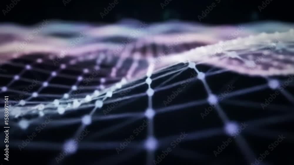 Wall mural glowing network connections between futuristic circuits in a grid layout