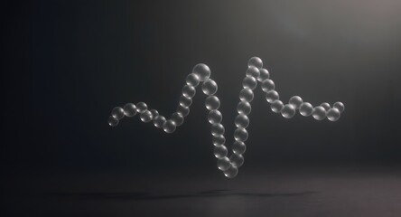 Abstract Digital Waveform Composed Of Glowing Spheres On Dark Background With Dynamic Lighting
