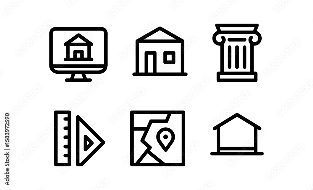 Fototapete Modern line icons of architecture and design with minimalist style