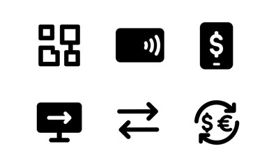 Minimalist financial and technology icons for digital transactions